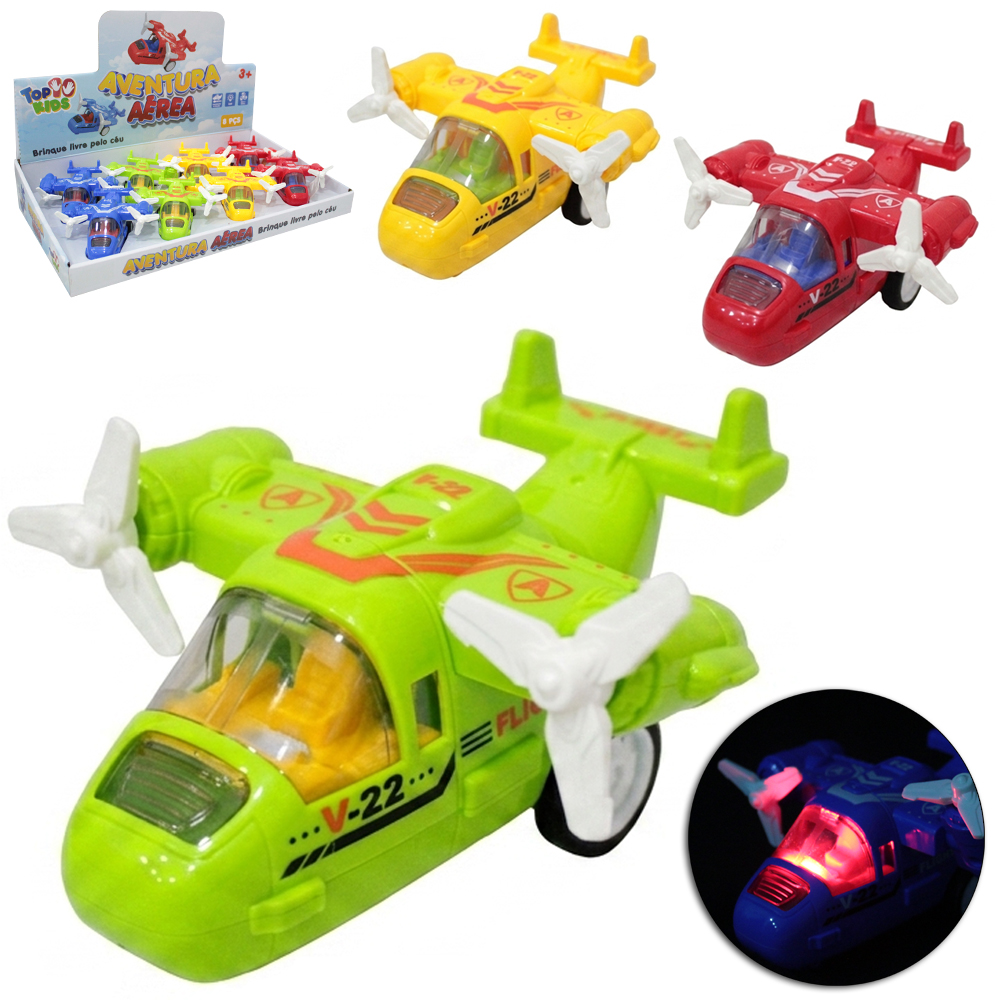 AVIAO AVENTURA AEREO A FRICCAO COM LUZ A BATERIA TOP KIDS