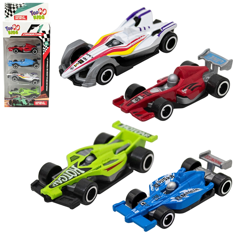 CARRO DE METAL FORMULA 1 CORRIDA FINAL TOP KIDS RODA LIVRE COM 4 PECAS 