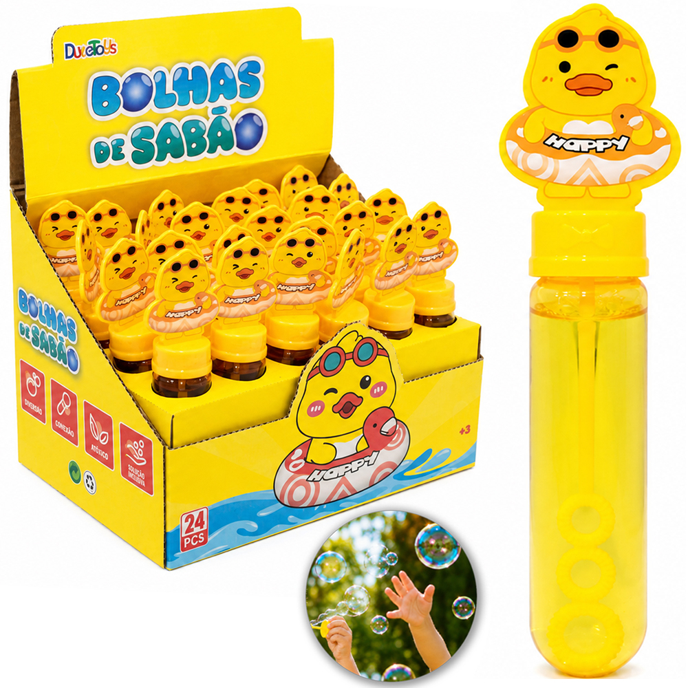 LANCA BOLHA DE SABAO NO TUBO PATO HAPPY 14CM DP PLAY 