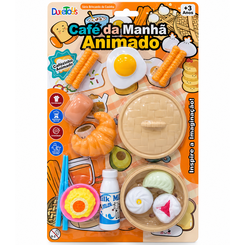 KIT COZINHA INFANTIL COM OVO + ACESSORIOS CAFE DA MANHA ANIMADO 15 PECAS 