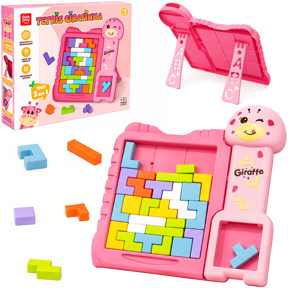JOGO TORRE TETRIS GIRAFINHA 3 EM 1 COM 33 PECAS 