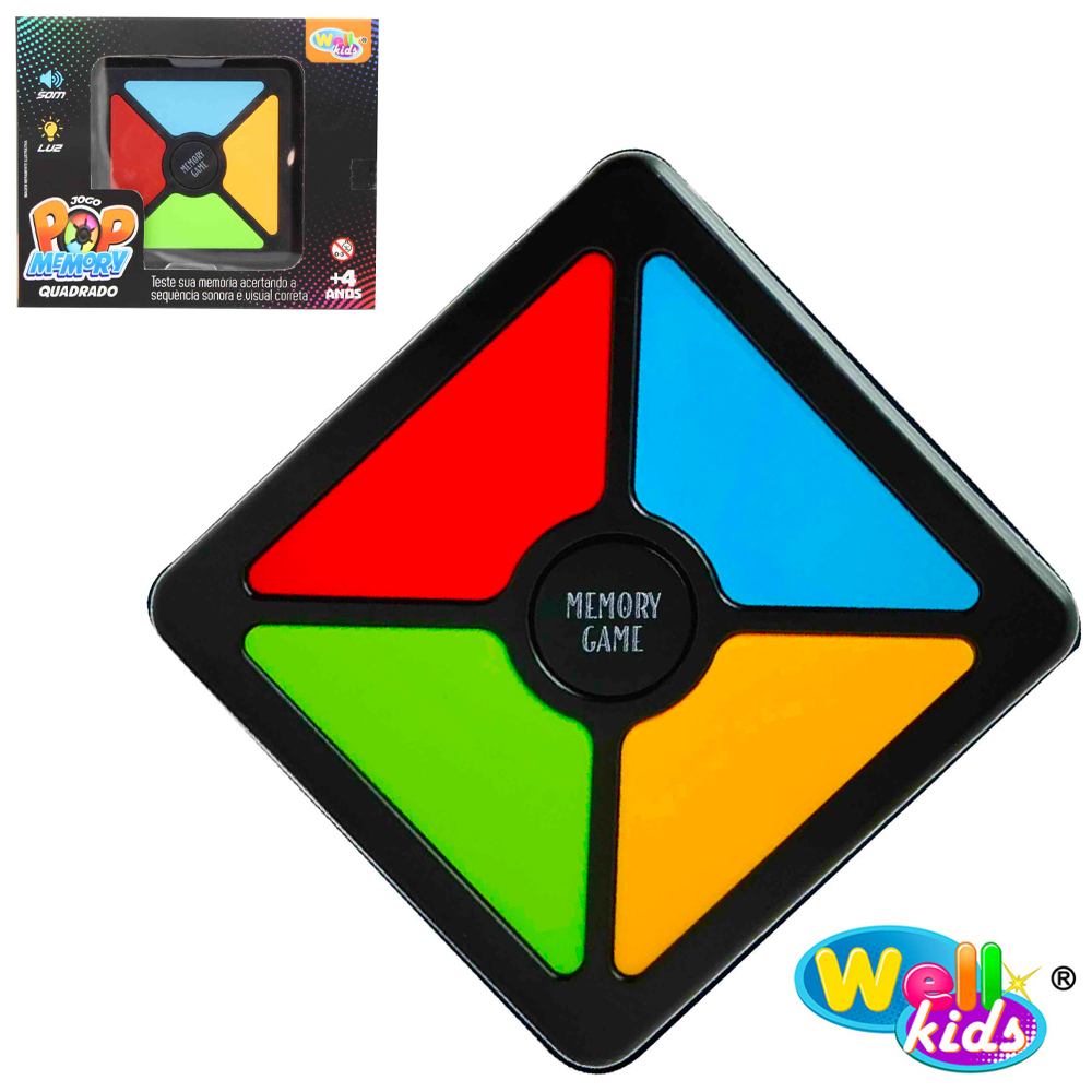 JOGO DA MEMORIA POP MEMORY QUADRADO COM SOM E LUZ A PILHA 10,5CM