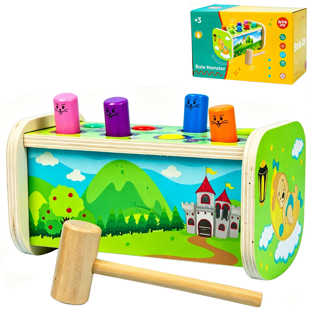 BRINQUEDO EDUCATIDO BATE HAMSTER DE MADEIRA COM MARTELO BRINK JOY 