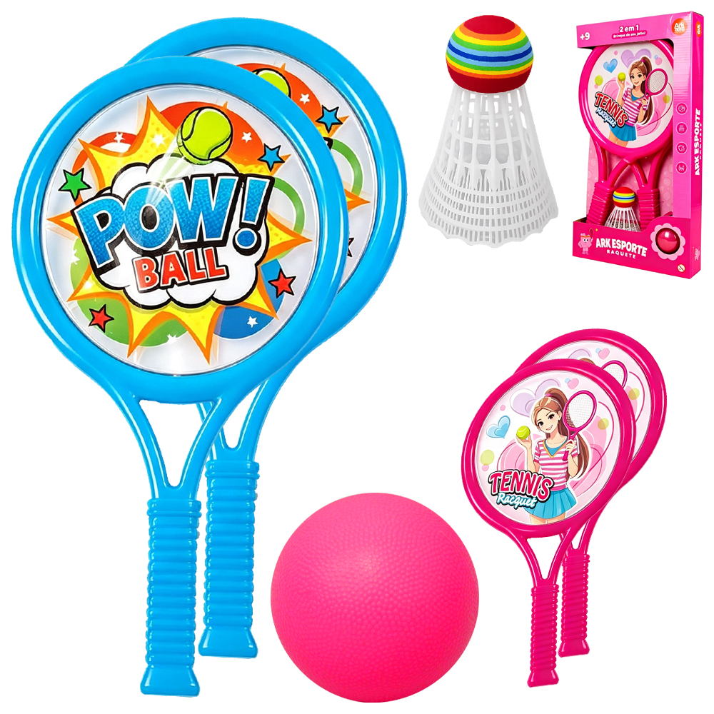 RAQUETE DE PLASTICO COM 2 PECAS + BOLINHA E PETECA ARK ESPORTE 