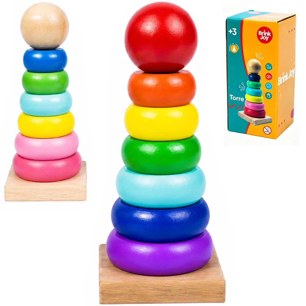 TORRE PIRAMIDE ARGOLAS DIDATICO EDUCATIVO MONTA E DESMONTA DE MADEIRA BRINK JOY 13,5X6CM