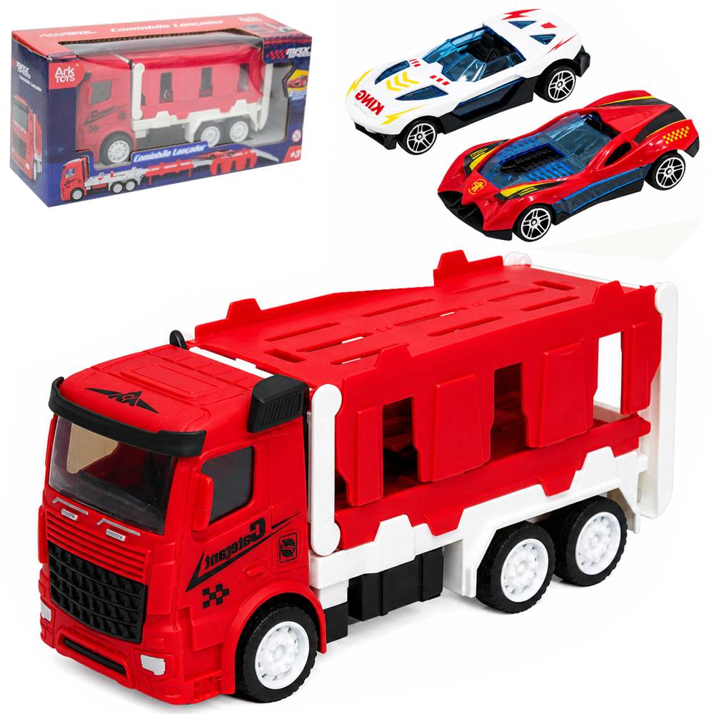 CAMINHAO A FRICCAO COM PISTA DOBRAVEL + LANCADOR E 2 CARROS MAX SPEED RODA LIVRE 
