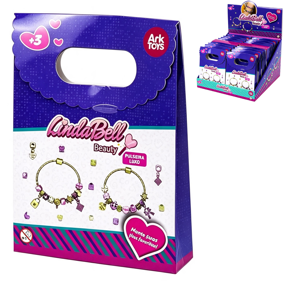 KIT BELEZA / BIJUTERIA INFANTIL COM 2 PULSEIRAS 4 PINGENTES E 19 MICANGAS LUXO LINDA BELL BEAUTY 