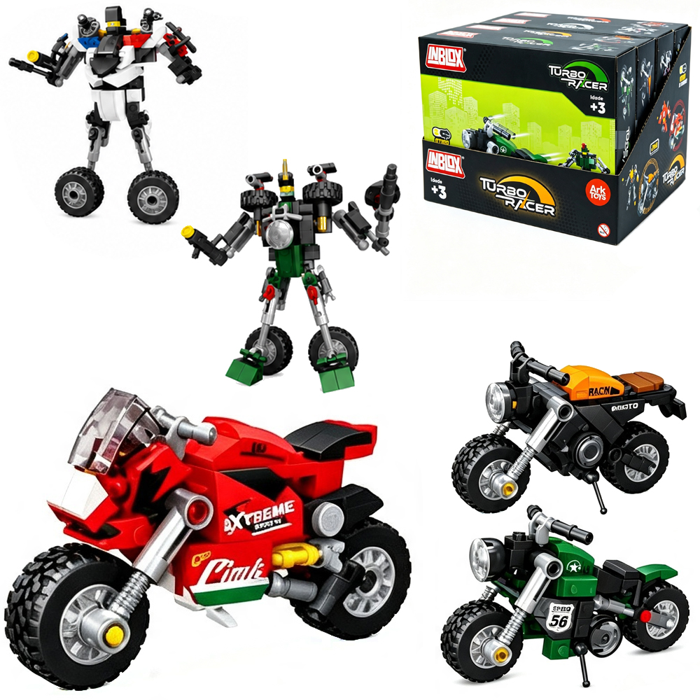 BLOCOS DE MONTAR INBLOX TURBO RACER MOTO OU ROBO 2 EM 1 (4 MODELOS FORMA MEGA ROBO) TLEG DP PLAY 