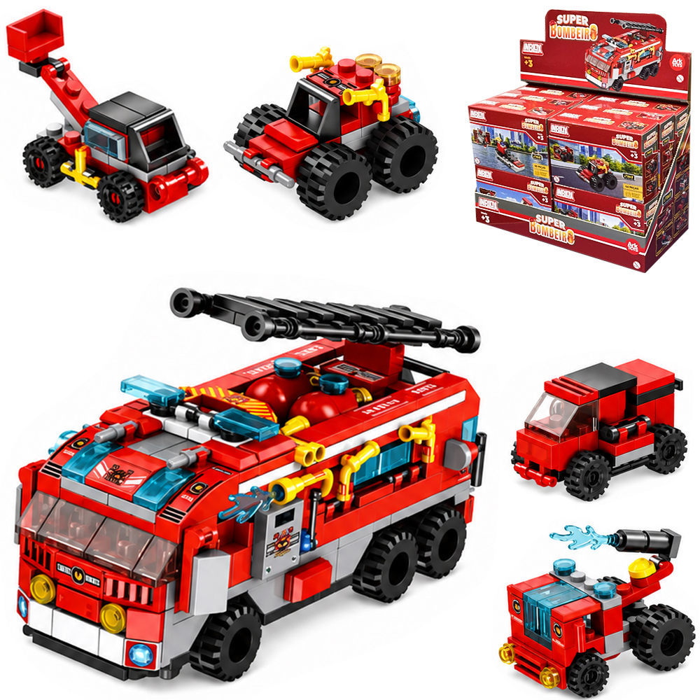 BLOCOS MONTAR INBLOX SUPER BOMBEIRO CONSTRUCAO 2 EM 1 (12 MODELOS FORMA SUPER CAMINHAO BOMBEIRO) TLEG 