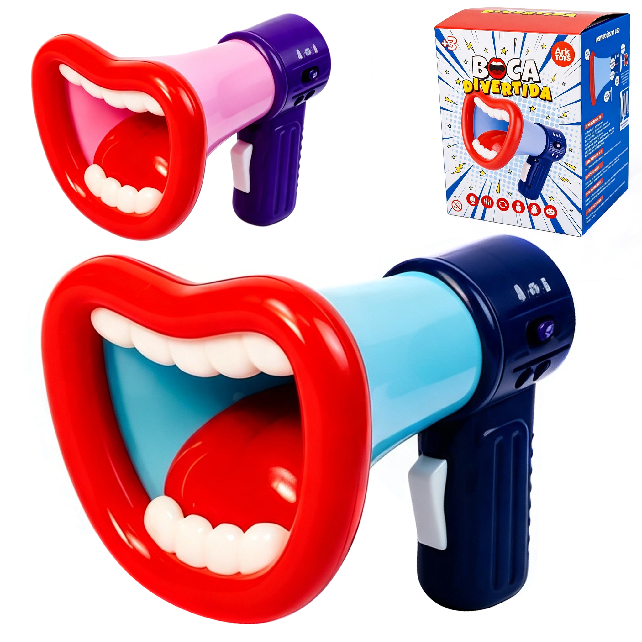 MEGAFONE BOCA DIVERTIDA INFANTIL GRAVA E REPETE E VOZ MENINO / MENINA/ROBO + CORDAO A PILHA