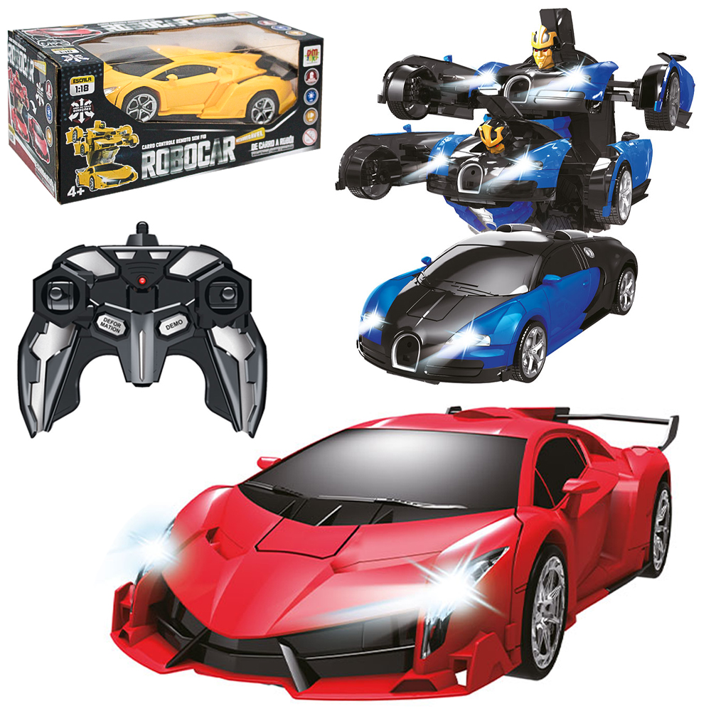 CARRO COM CONTROLE REMOTO SEM FIO TRANSFORME ROBOCAR 7 FUNCOES COM SOM E LUZ A BATERIA RECARREGAVEL 