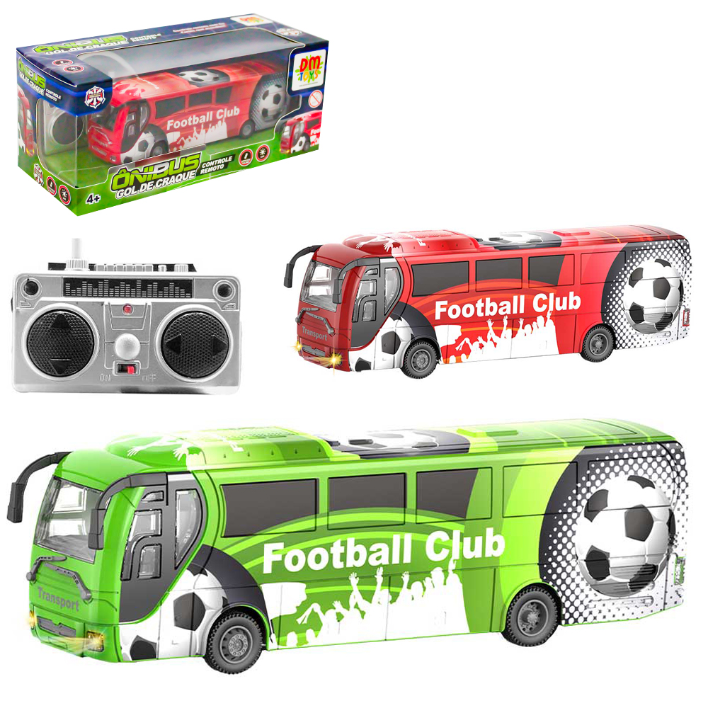 ONIBUS COM CONTROLE REMOTO MODELO RADIO SEM FIO FOOTBALL CLUB GOL DE CRAQUE 7 FUNCOES COM LUZ A PILHA 