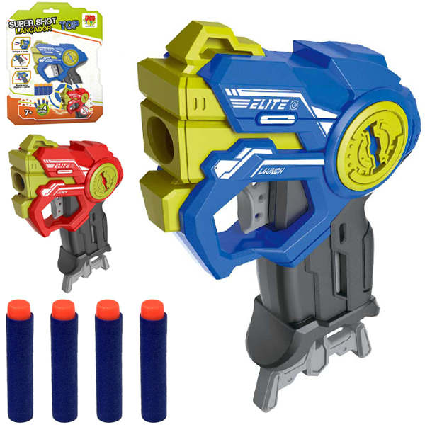PISTOLA / REVOLVER LANCA DARDO ESPUMA COM 4 DARDOS SUPER SHOT LANCADOR TOP 