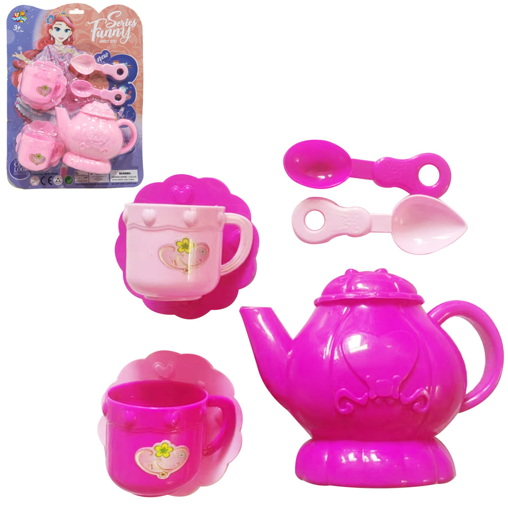 KIT COZINHA INFANTIL CHAZINHO COM BULE + COLHER E ACESSORIOS SERIES FUNNY LOVELY STYLE 7 PECAS 
