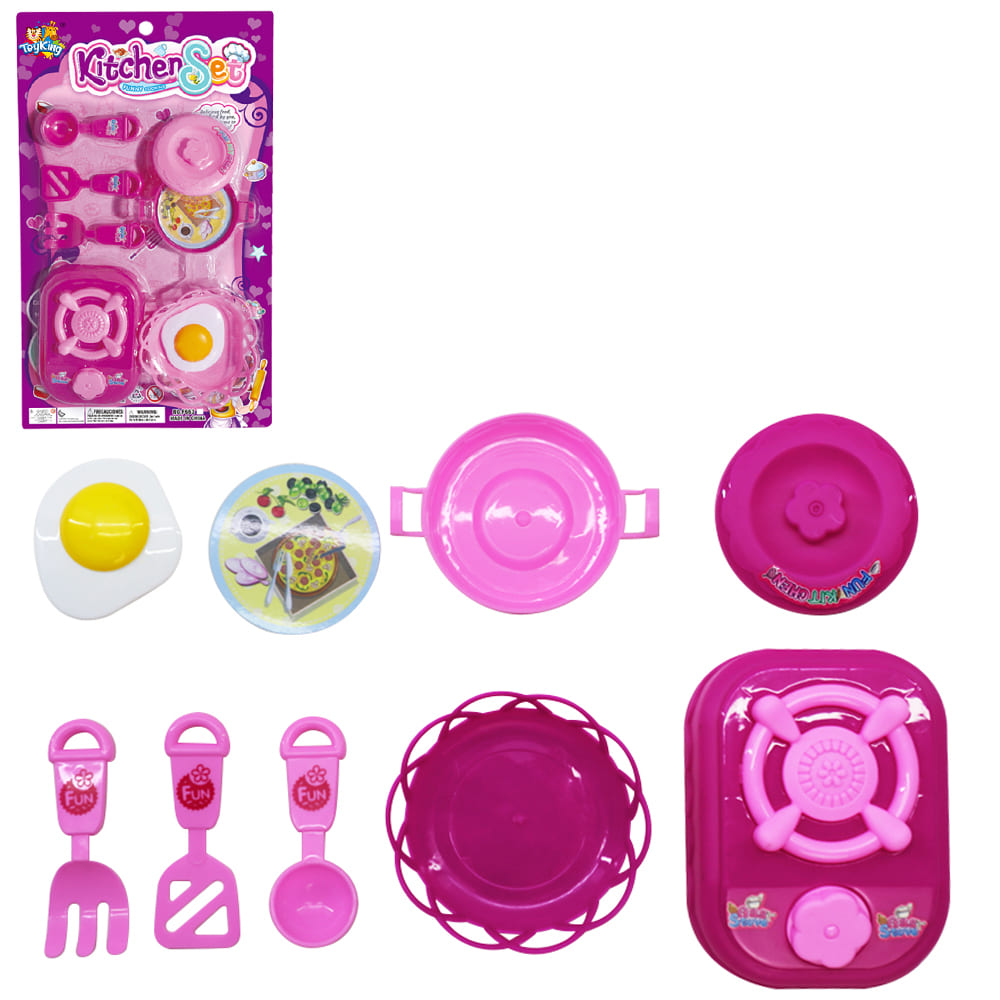 KIT COZINHA INFANTIL COM FOGAO + FRIGIDEIRA E ACESSORIOS KITCHENSET FUNNY COOKING 8 PECAS 