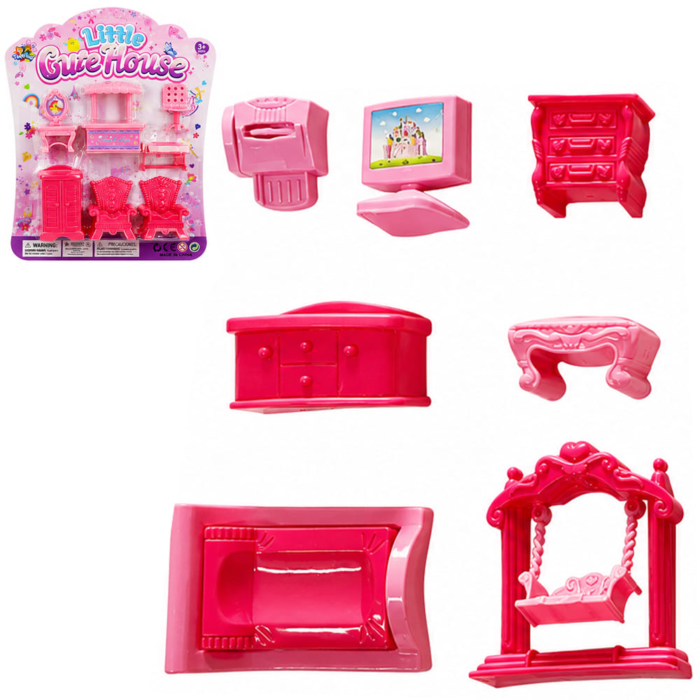 KIT MOVEIS INFANTIL COM CAMA + ACESSORIOS LITTLE CUTE HOUSE 7 PECAS 