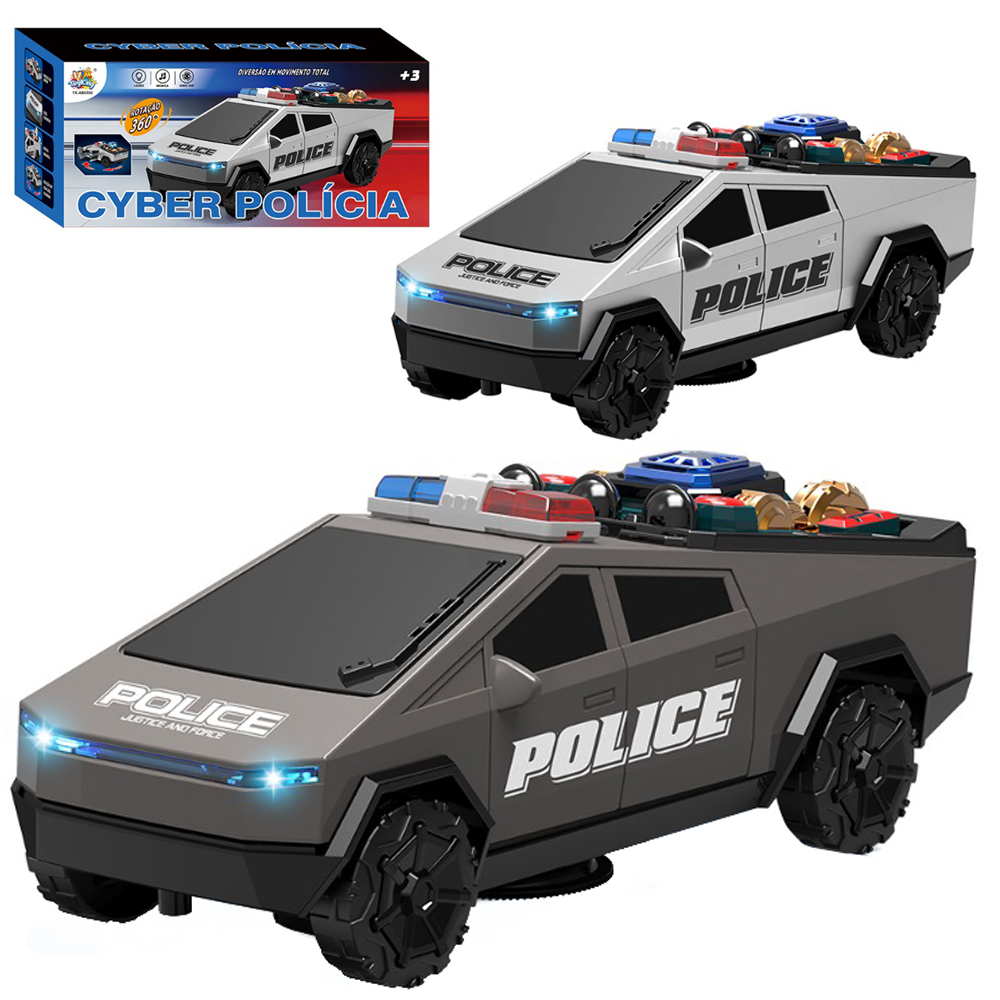 CARRO BATE E VOLTA CYBER POLICIA POLICE COM SOM E LUZ A PILHA 