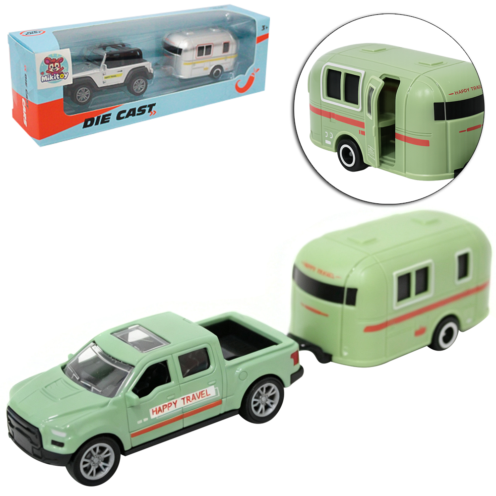 CARRO DE METAL A FRICCAO PULL BACK COM TRAILER DIE CAST 
