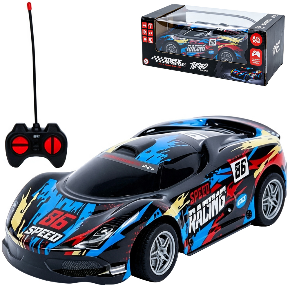 CARRO COM CONTROLE REMOTO SEM FIO TURBO RACING MAX SPEED 7 FUNCOES COM LUZ A PILHA 