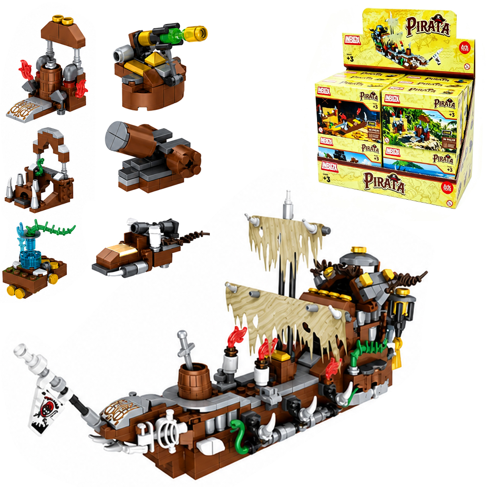 BLOCOS DE MONTAR INBLOX 2 EM 1 (12 MODELOS FORMA NAVIO PIRATA) TLEG DP PLAY 