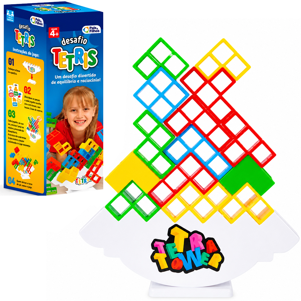JOGO TORRE TETRIS DESAFIO COM 22 CARTAS + 16 BLOCOS + BASE E SUPORTE