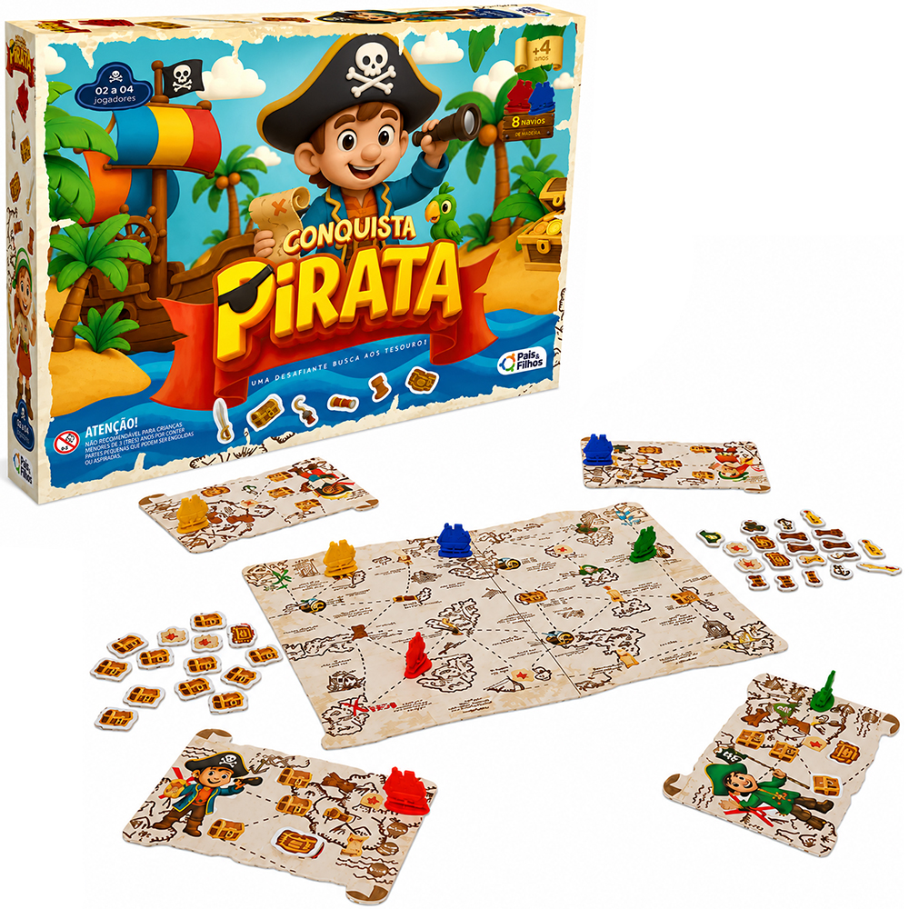 JOGO CONQUISTA PIRATA COM 1 TABULEIRO + 1 DADO E 8 NAVIOS