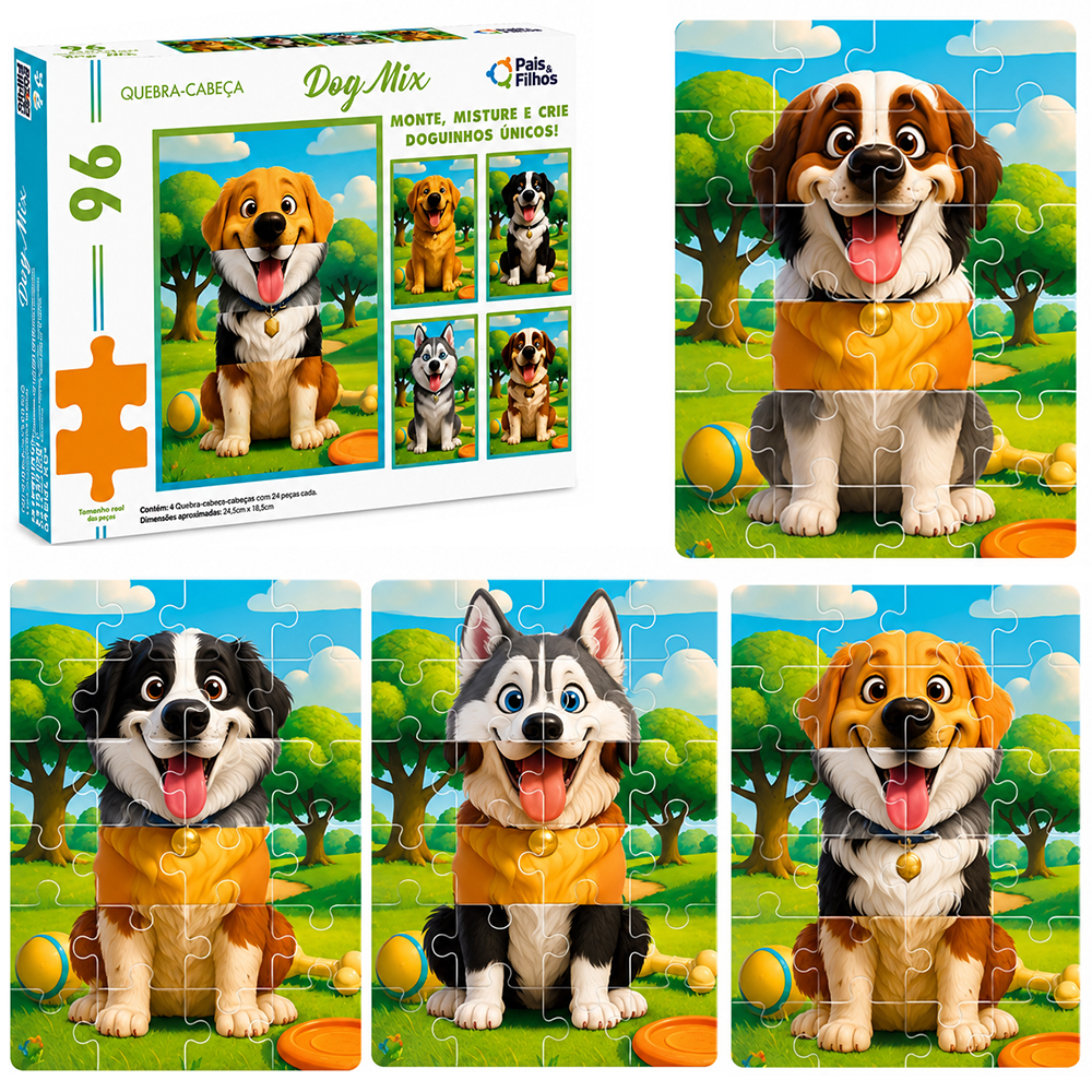 QUEBRA CABECA DOG MIX 4 EM 1 96 PECAS 26,5X17,5CM