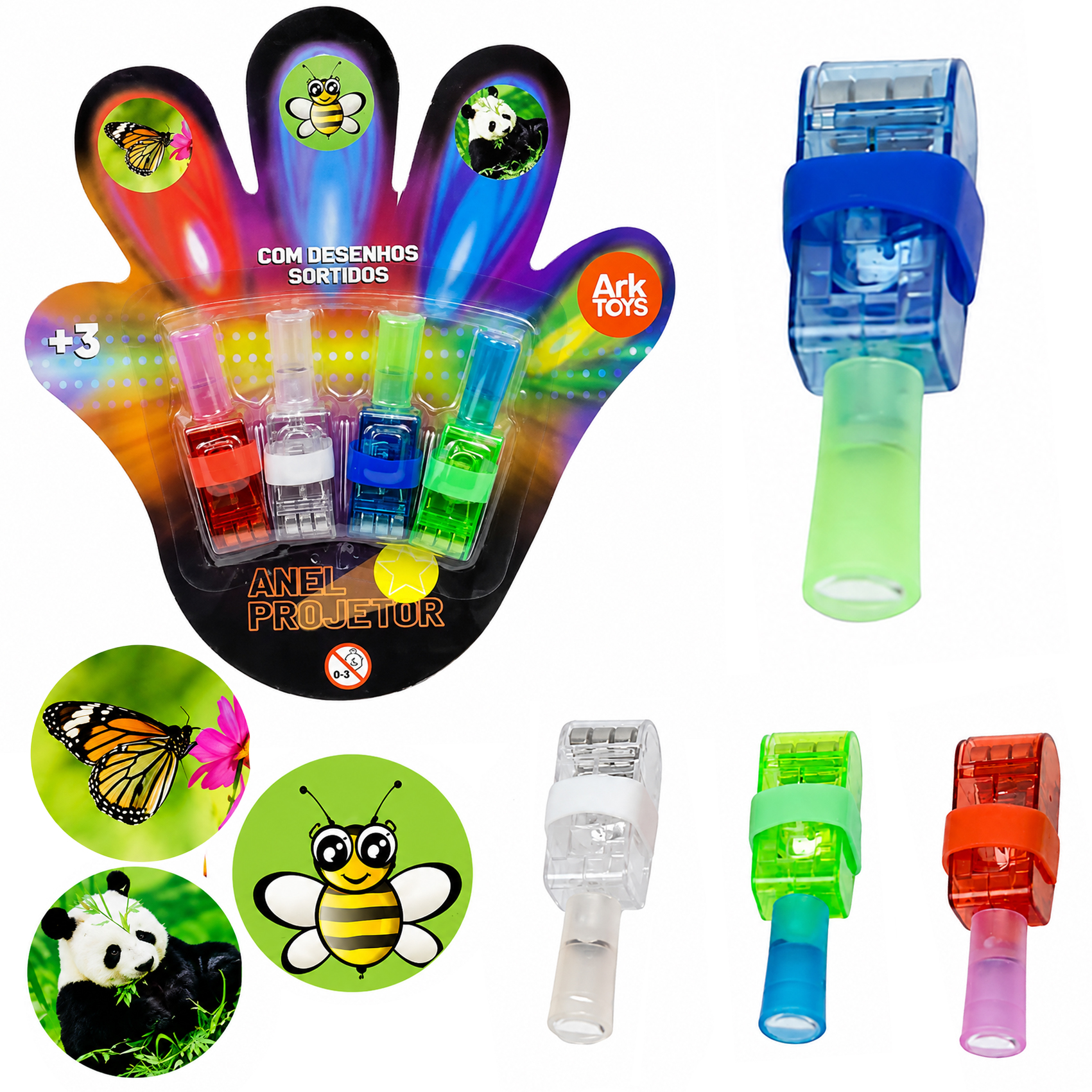 ANEL PROJETOR DESENHOS SORTIDOS COM 4 PECAS LED A BATERIA ARK TOYS