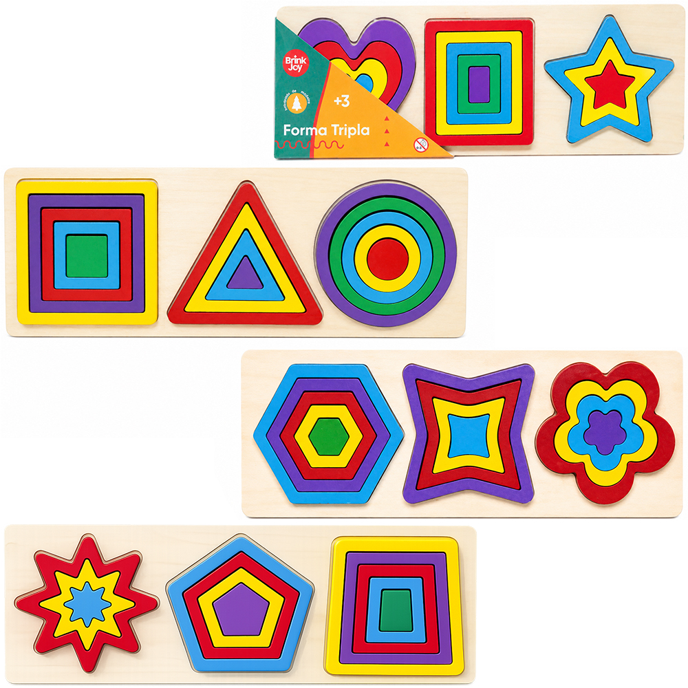 BRINQUEDO EDUCATIVO FORMA TRIPLA SORTIDAS DE MADEIRA BRINK JOY 30X11CM
