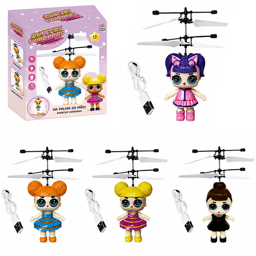 BONECA VOADORA DRONE COM SENSOR DE APROXIMACAO COM LUZ RECARREGAVEL USB 