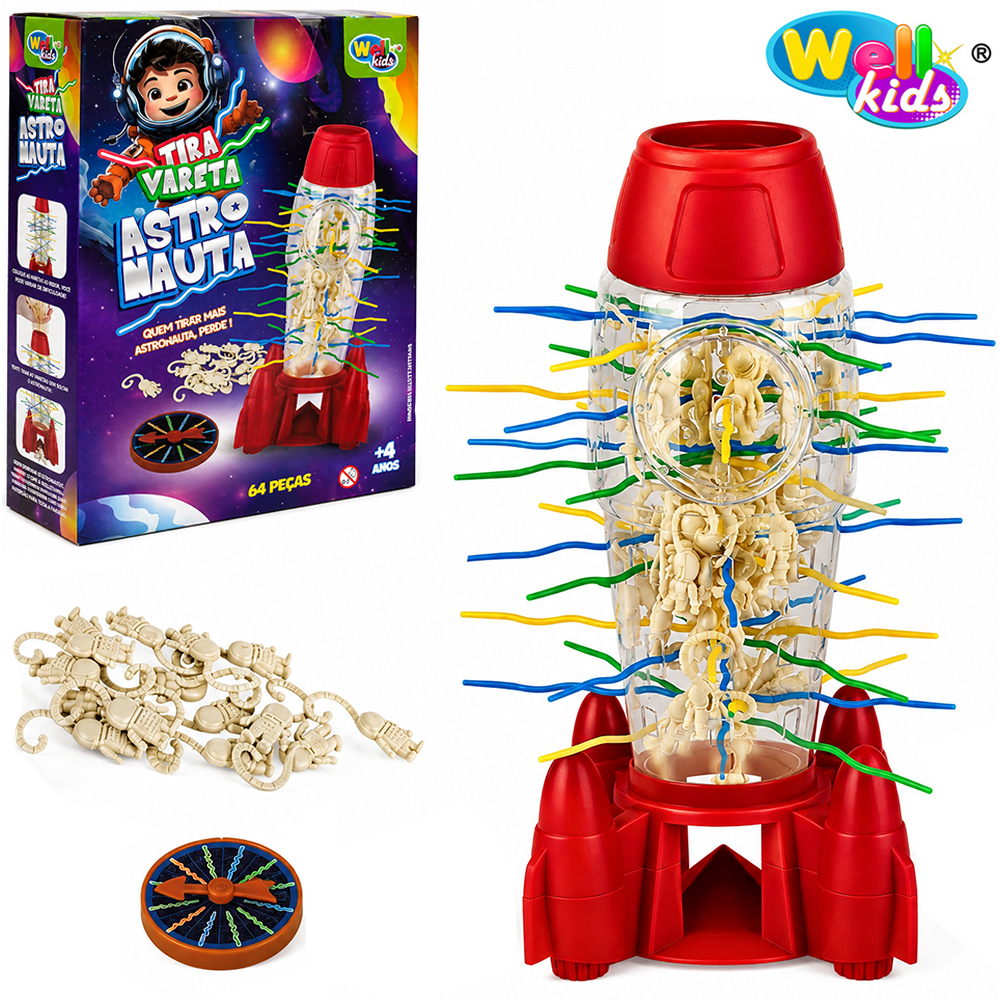 JOGO PEGA VARETAS ASTRONAUTA COM 64 PECAS 28X12,5X12CM