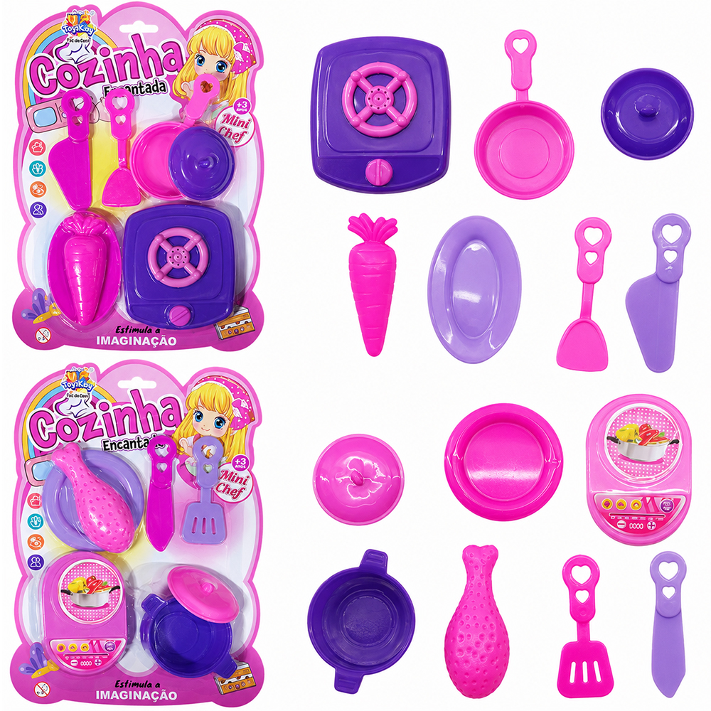KIT COZINHA INFANTIL COM FOGAO + PANELA ACESSORIOS 6 PECAS