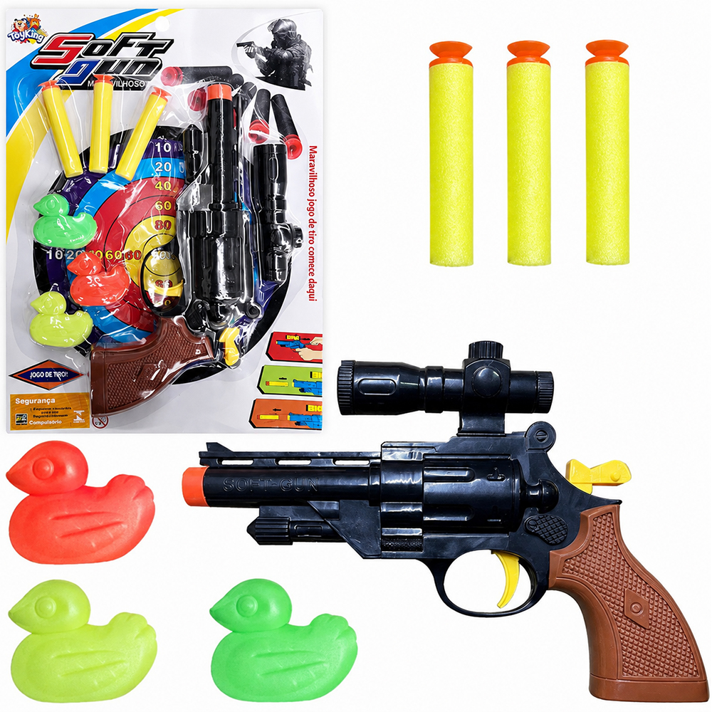 PISTOLA / REVOLVER LANCA DARDO VENTOSA COM 3 DARDOS + 3 PATOS