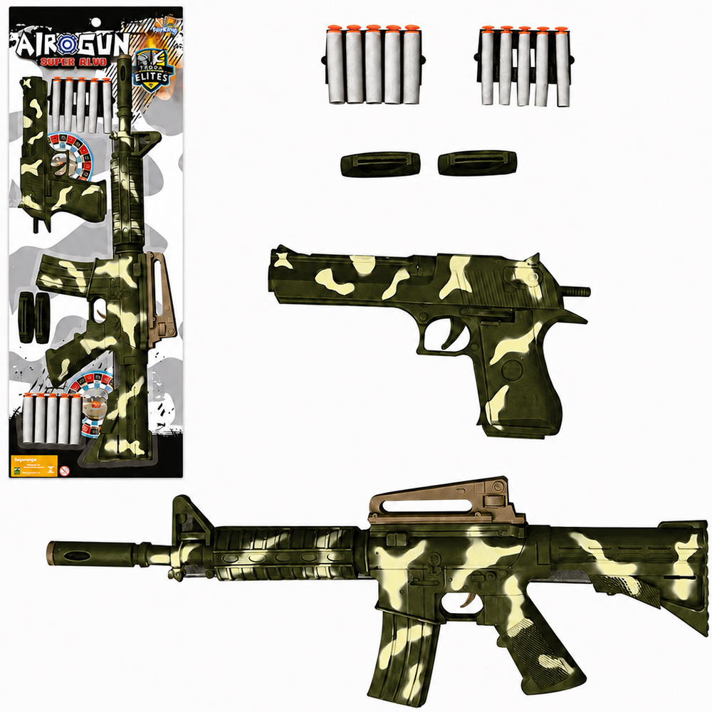 PISTOLA / METRALHADORA LANCA DARDO ESPUMA / VENTOSA COM 10 DARDOS AIR GUN
