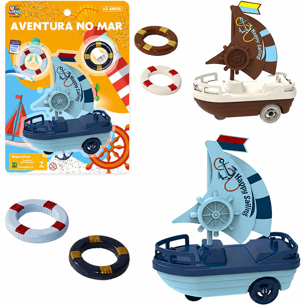 BARCO AVENTURA NO MAR RODA LIVRE + ACESSORIOS 4 PECAS