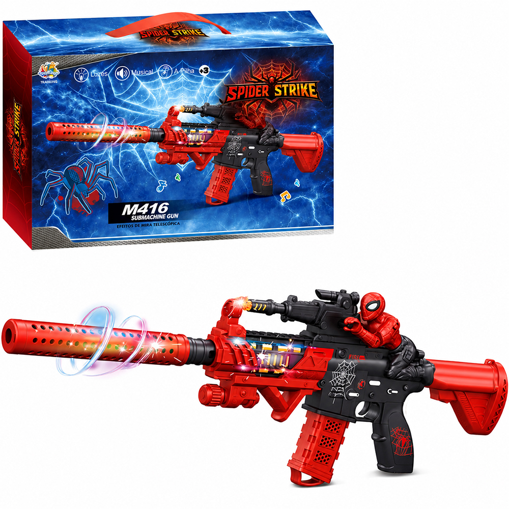 PISTOLA / METRALHADORA SPIDER STRIKE COM SOM E LUZ A PILHA