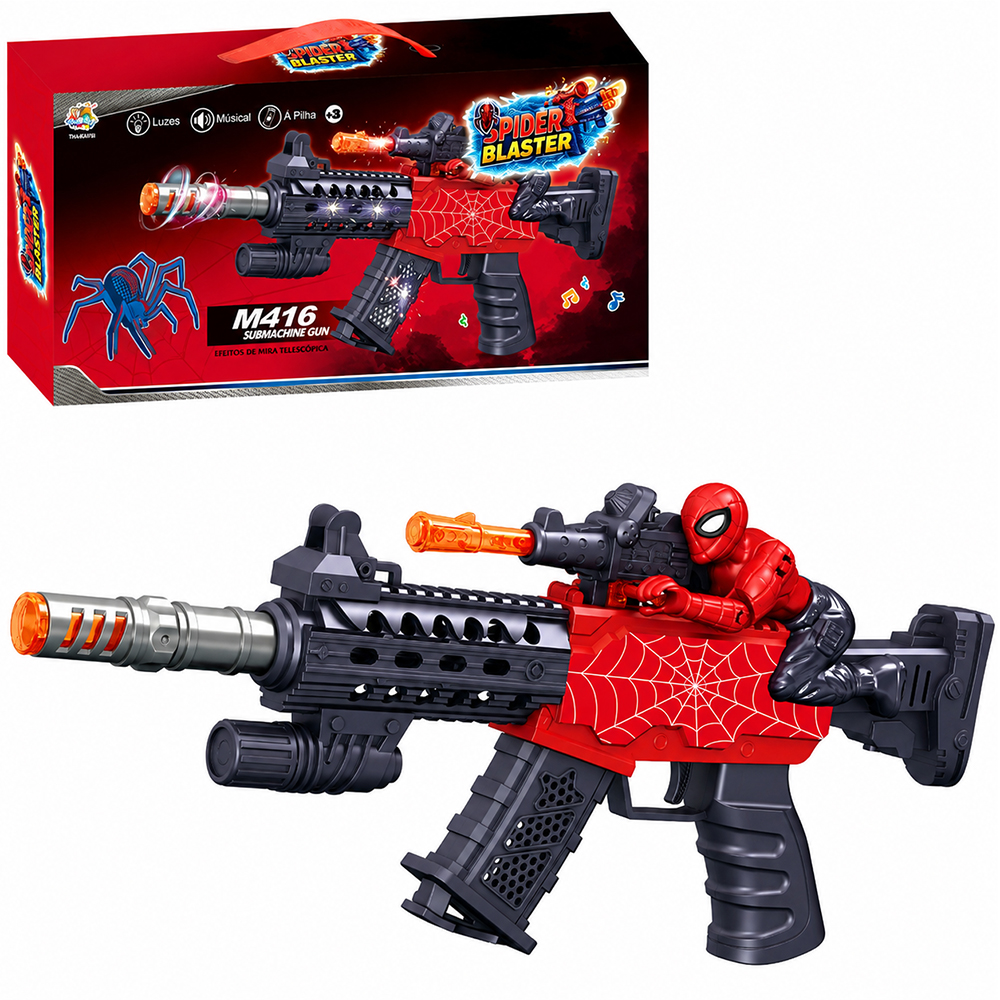 PISTOLA / METRALHADORA SPIDER BLASTER COM SOM E LUZ A PILHA