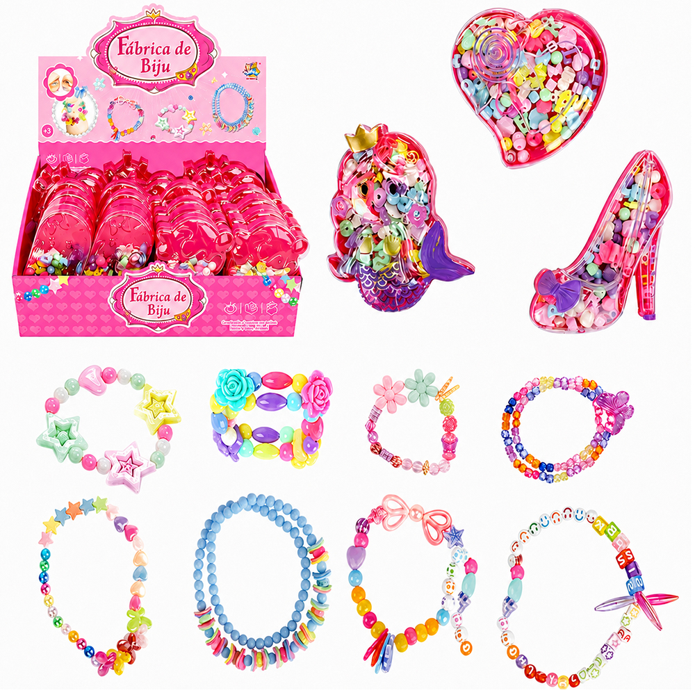 KIT BELEZA / BIJUTERIA INFANTIL COM MICANGAS FABRICA DE BIJU NO ESTOJO DP PLAY