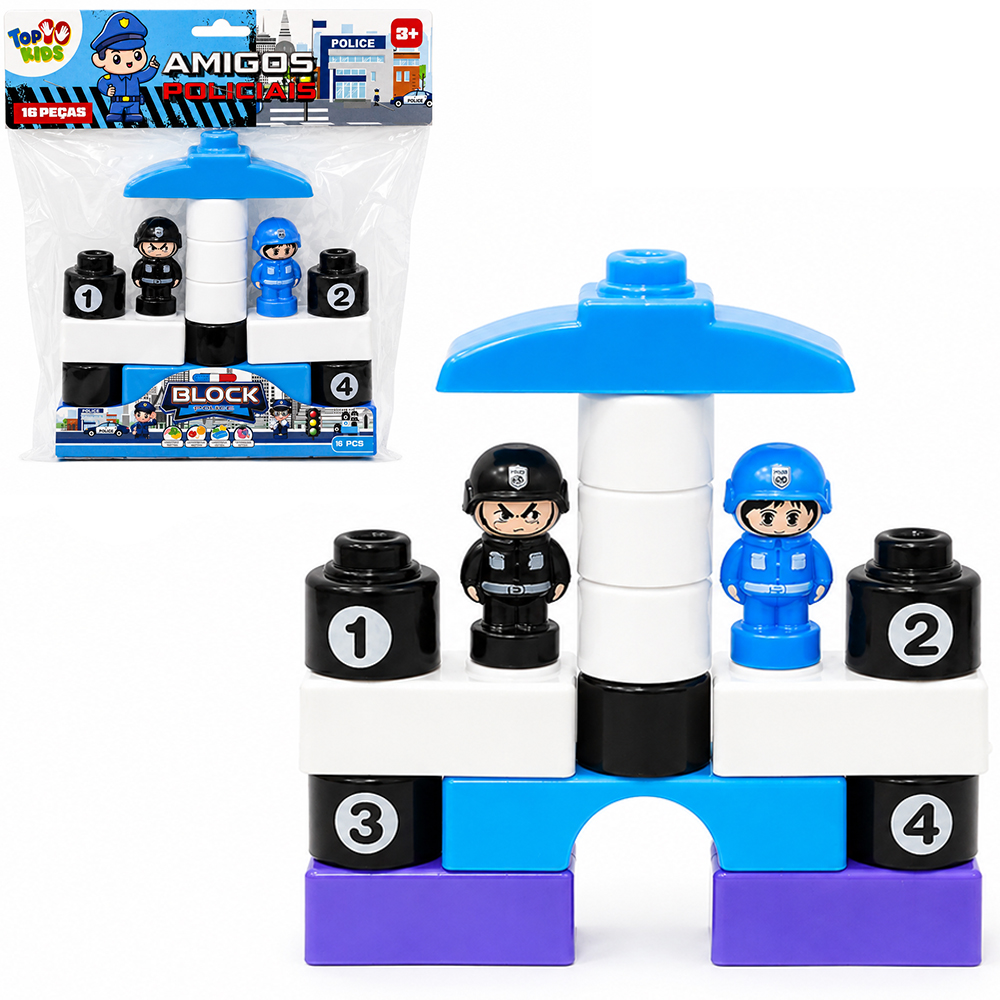 BRINQUEDO MONTA E DESMONTA AMIGOS POLICIAIS BLOCK 16 PECAS TOP KIDS