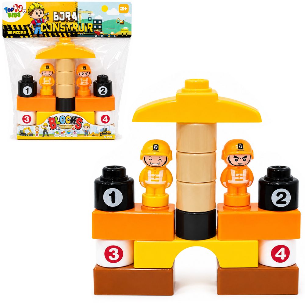 BRINQUEDO MONTA E DESMONTA BORA CONSTRUIR BLOCK 16 PECAS TOP KIDS