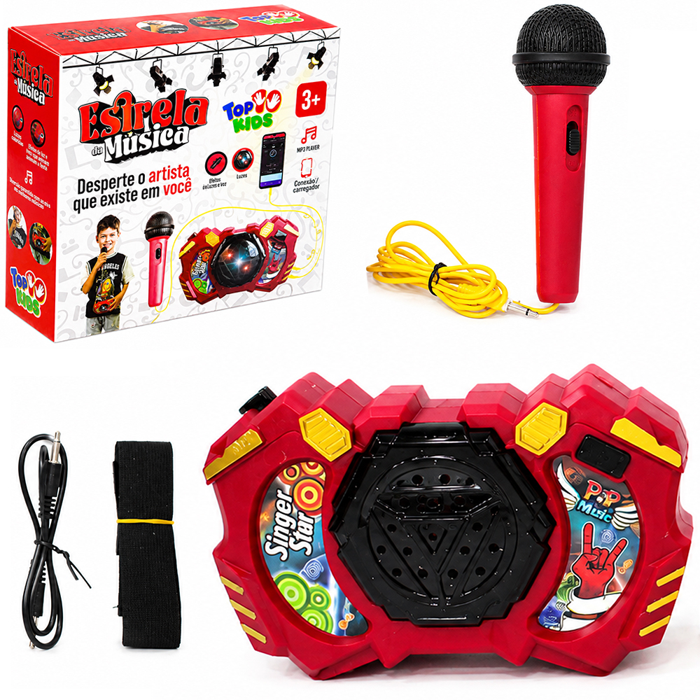 CAIXA DE SOM KARAOKE ESTRELA DA MUSICA COM MICROFONE TOP KIDS A PILHA