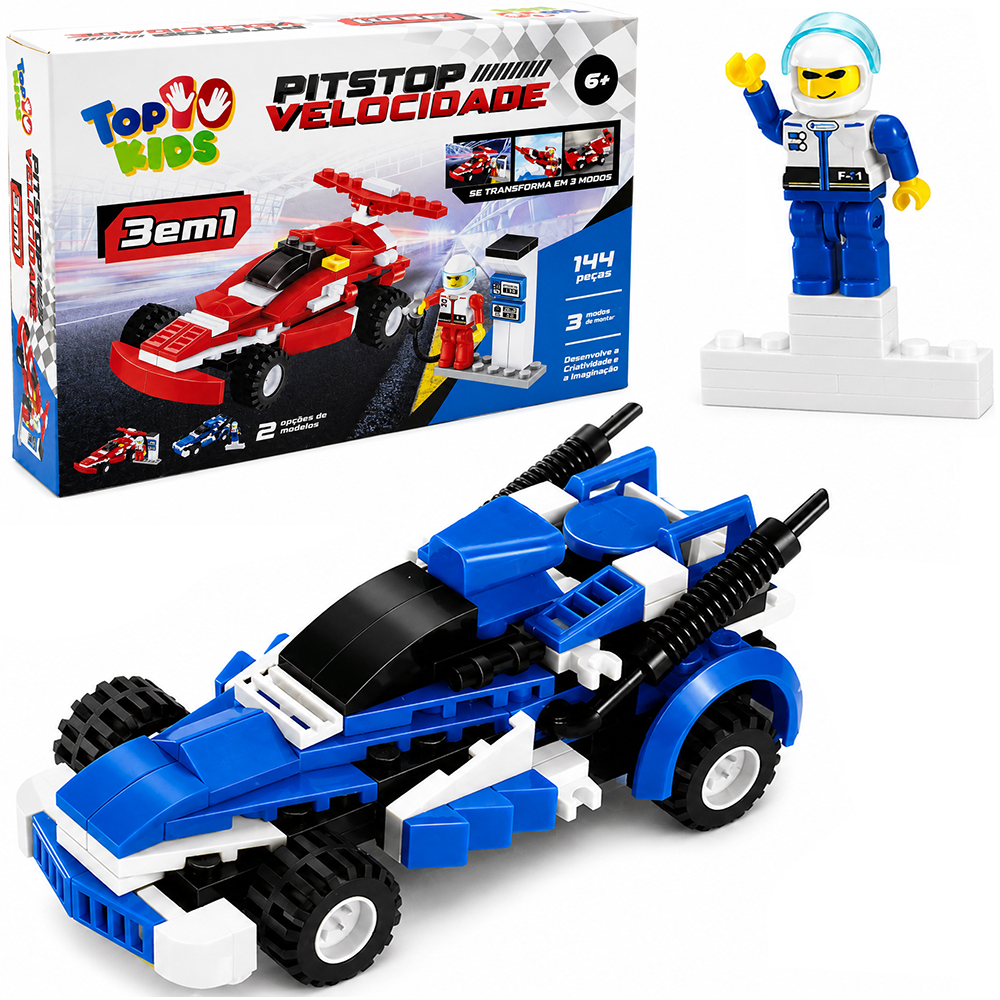 BLOCOS MONTAR PIT STOP VELOCIDADE 3 EM 1 COM 144 PECAS TOP KIDS TLEG