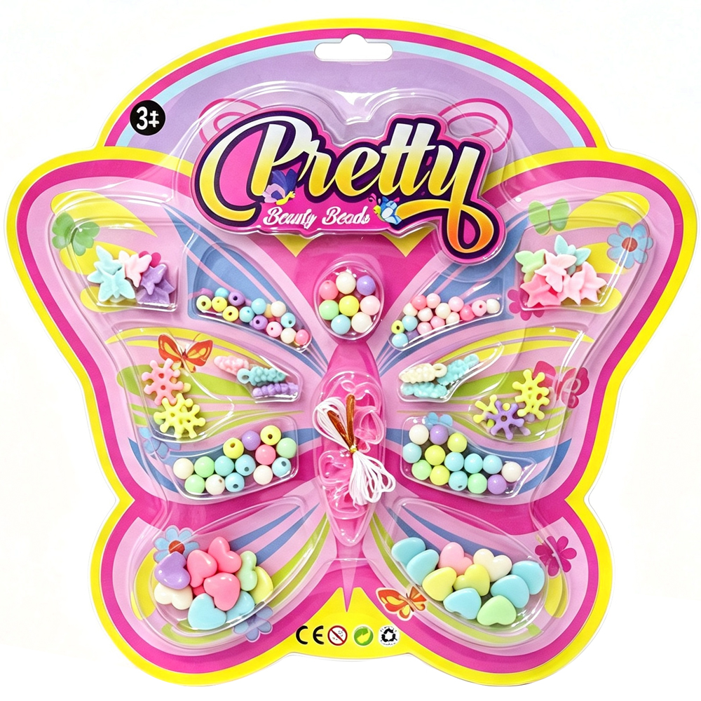 KIT BELEZA / BIJUTERIA INFANTIL COM 170 MICANGAS PRETTY BEAUTY BEADS BORBOLETA 