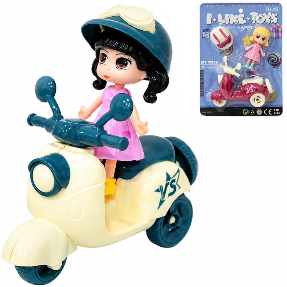 BONECA I LIKE TOYS COM CAPACETE + MOTO SCOOTER RODA LIVRE 