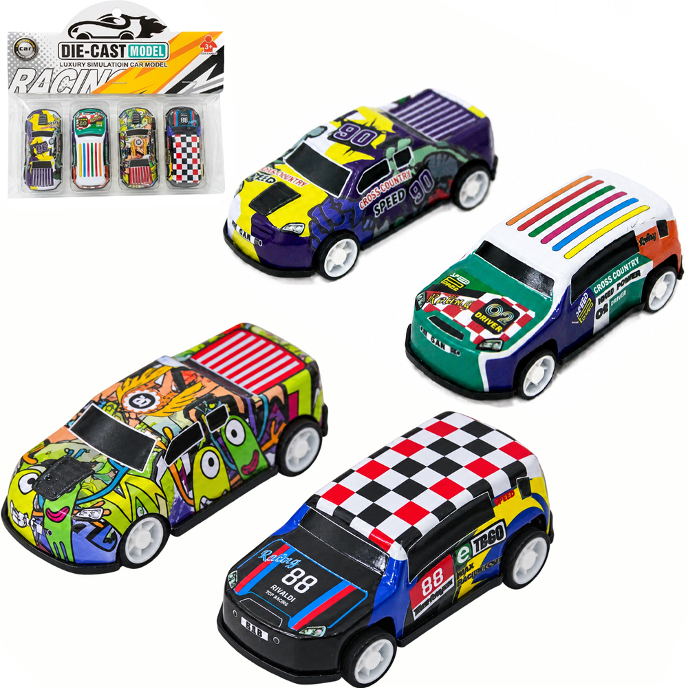 CARRO DE METAL GRAFITADO A FRICCAO PULL BACK DIE-CAST MODEL COM 4 PECAS 