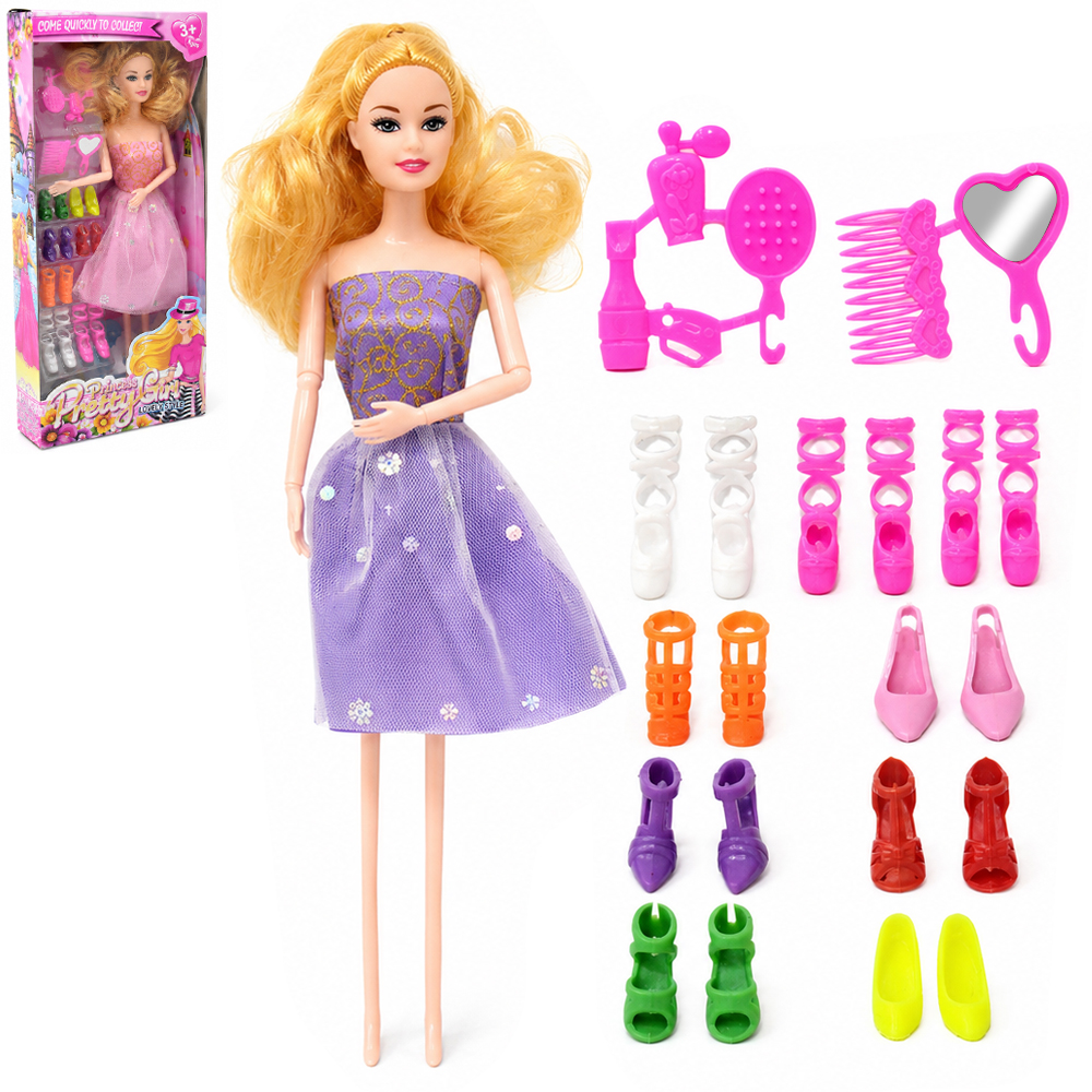 BONECA MODERN PRETTY GIRL TROCA CALCADO + PENTE E ACESSORIOS 21 PECAS 