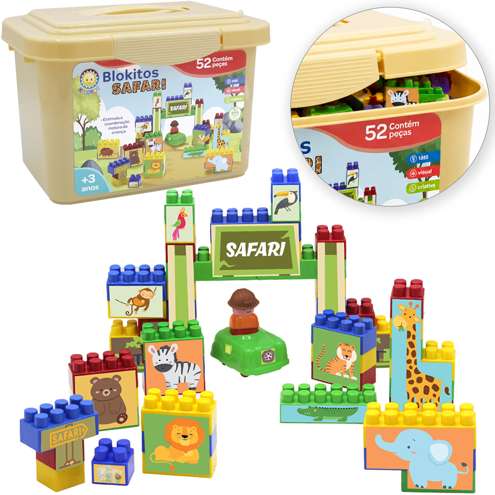 BLOCOS DE MONTAR BLOCKS BLOKITOS SAFARI 52 PECAS NA MALETA 