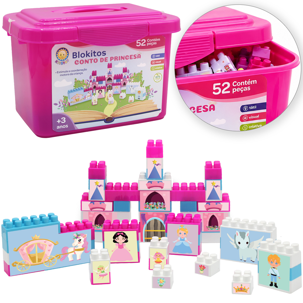 BLOCOS DE MONTAR BLOCKS BLOKITOS CONTO DE PRINCESA 52 PECAS NA MALETA 