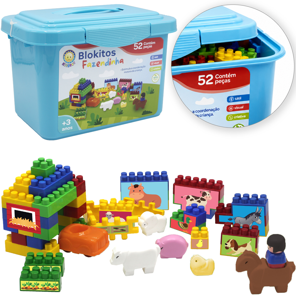 BLOCOS DE MONTAR BLOCKS BLOKITOS FAZENDINHA 52 PECAS NA MALETA  