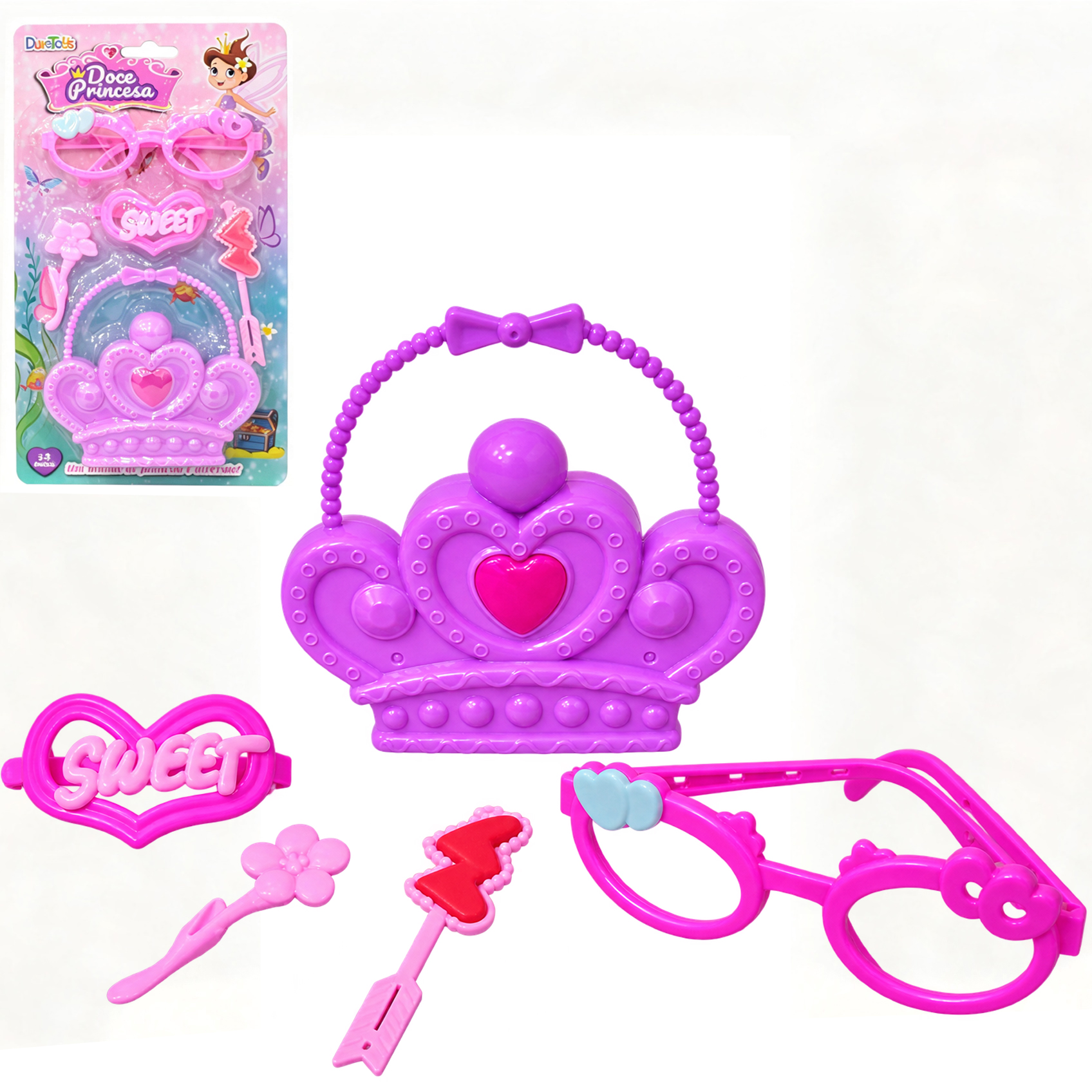 KIT BELEZA INFANTIL COM BOLSA + OCULOS E ACESSORIOS DOCE PRINCESA 5 PECAS